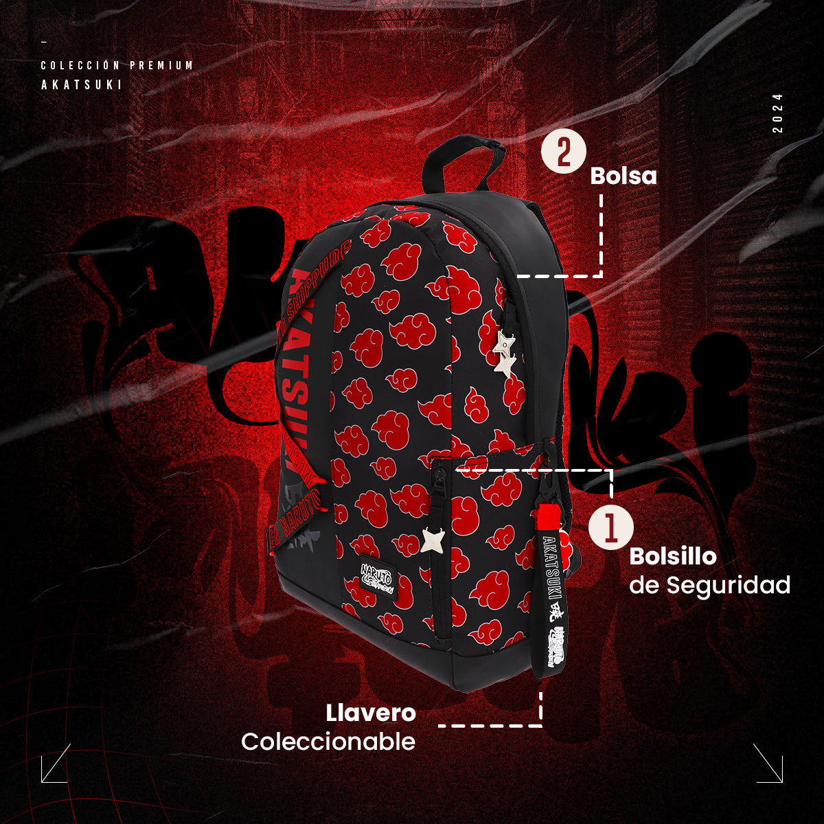 Mochila Akasuki Nubes rojas